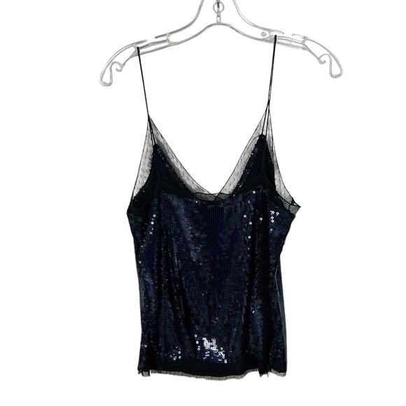 Intimately Free People Navy Blue Sassy Sequin Black Lace Trim Top Womens Small - Picture 7 of 7